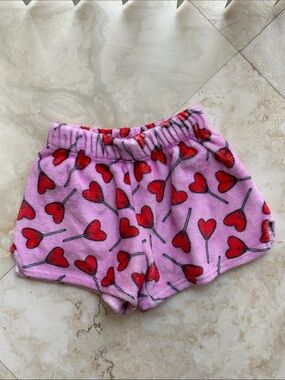 Iscream Kids Pink Fleece pajama Shorts with Red Heart Lollipops Medium 10-12